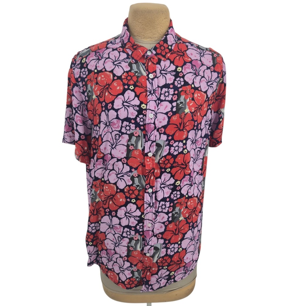 Easter Island Mercantile Button Up Mens XL Floral Rayon Short Sleeve Hawaiian